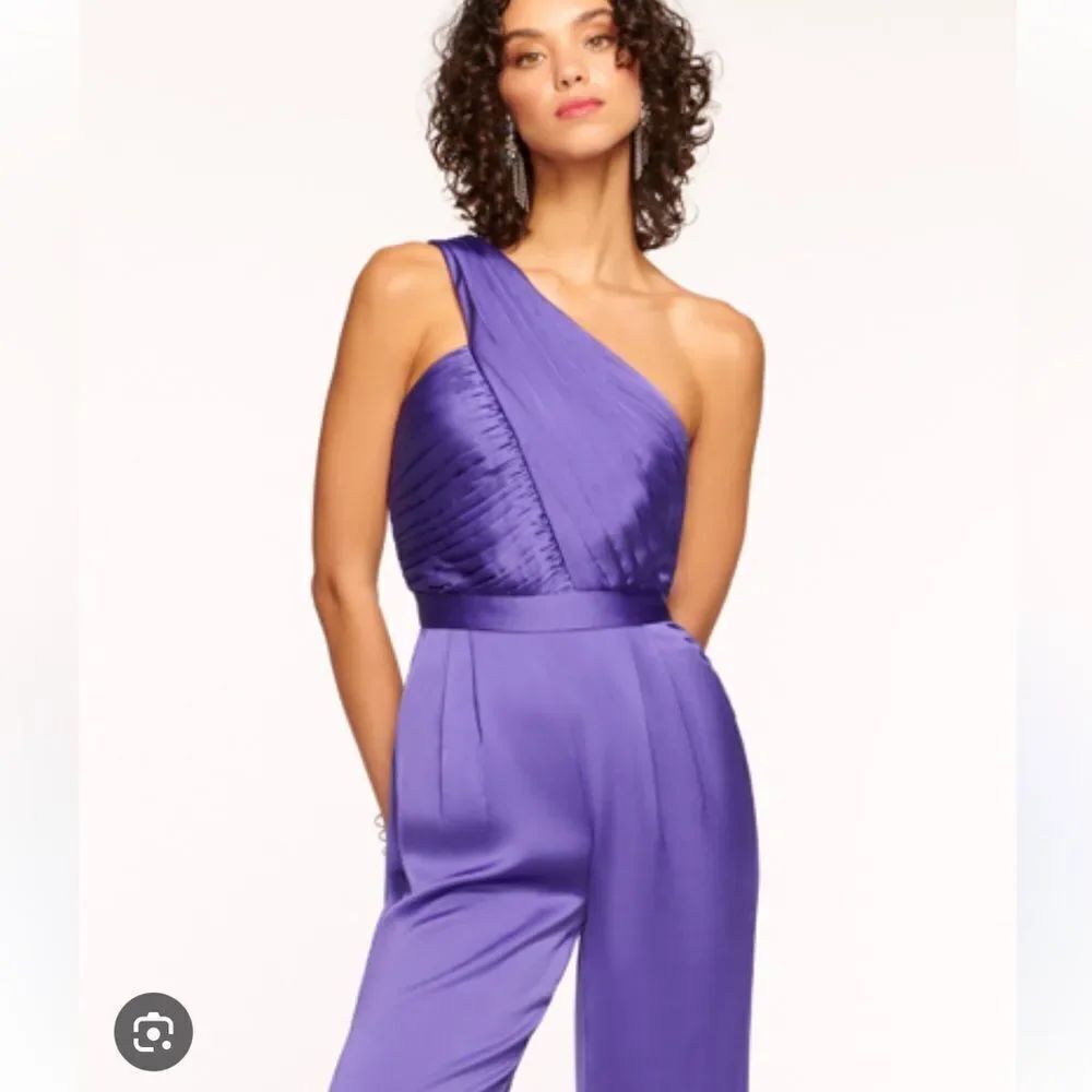 $595 Ramy Brook Myra One Shoulder Jumpsuit In Bright Amethyst NWT